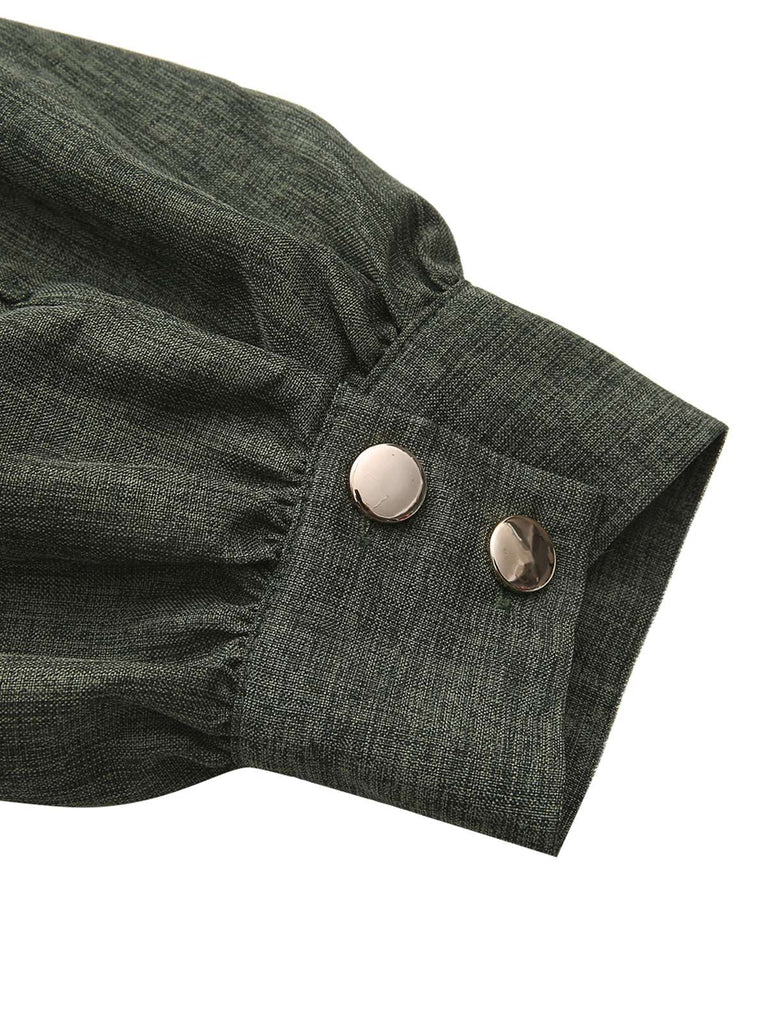 1940s Notched Collar Lantern Sleeve Button Dress - vintage dress, retro fashion