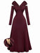 1940s Off-Shoulder Long Sleeve Pleated Dress - vintage dress, retro fashion