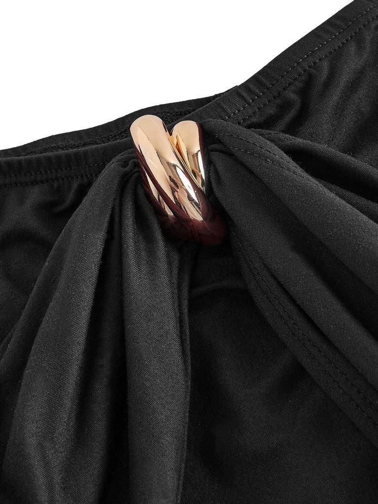 1940s Off-Shoulder Long Sleeve Pleated Dress - vintage dress, retro fashion