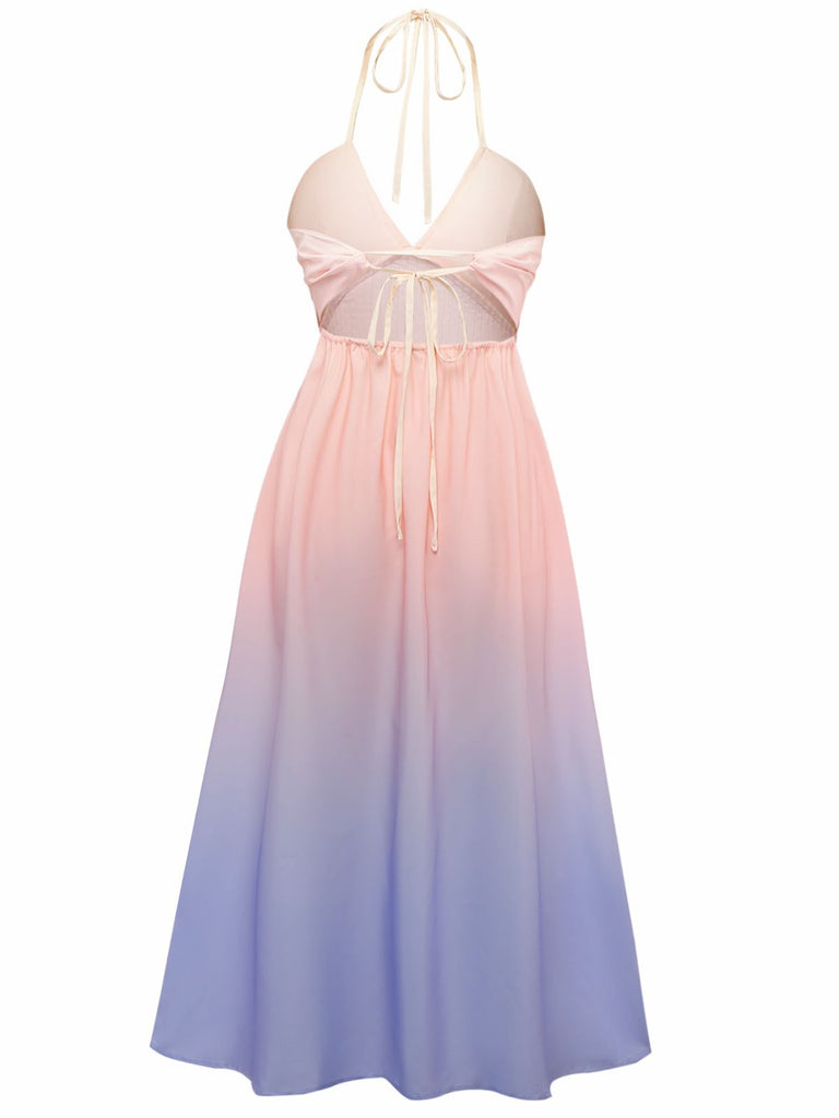 1940s Ombre Deep V-Neck Halter Dress - vintage dress, retro fashion for women