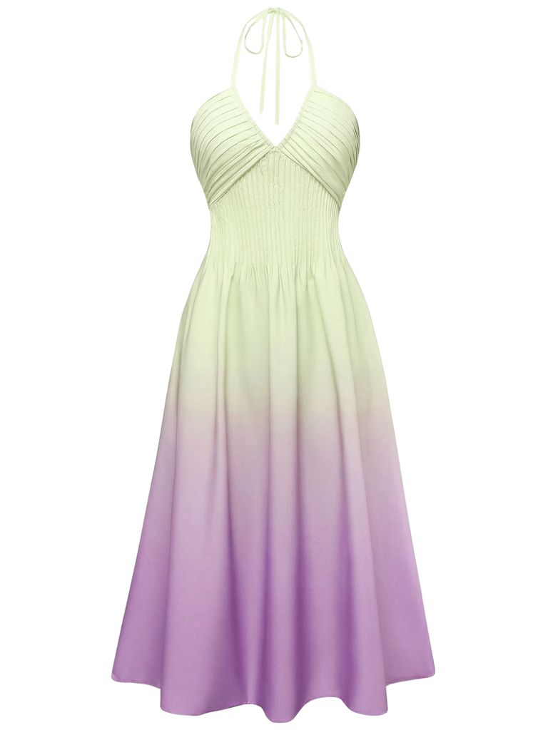 Pre-Sale] Purple 1940s Ombre Deep V-Neck Halter Dress