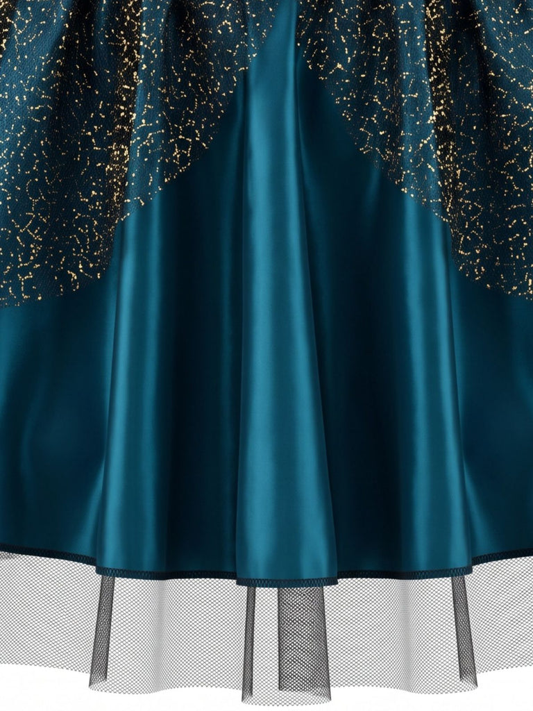 1940s Peacock Cosplay Satin Mesh Skirt - 4