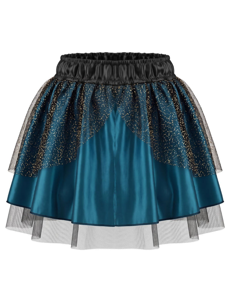 1940s Peacock Cosplay Satin Mesh Skirt - 5
