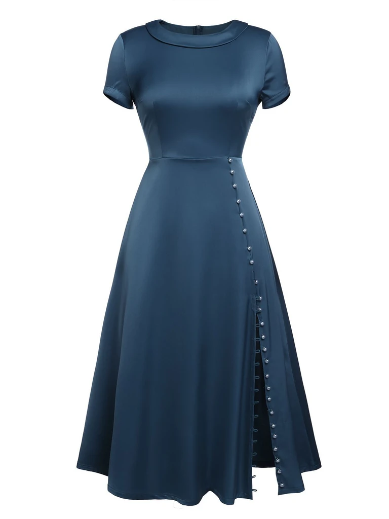 1940s Pearl Buttons Solid Darlene Dress — vintage elegance for the modern woman