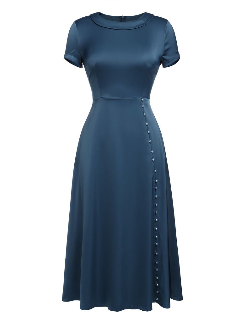 1940s Pearl Buttons Solid Darlene Dress | Retro Stage