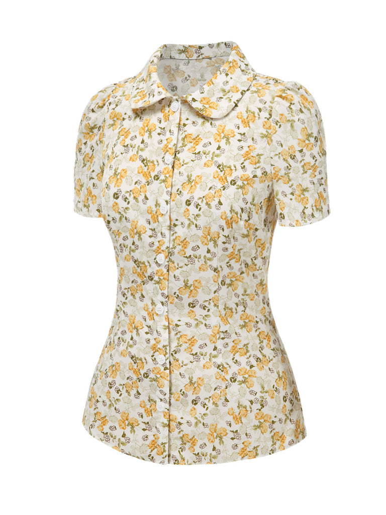 This 1940s Peter Pan Collar Ditsy Floral Blouse brings 1940s soul to her everyday