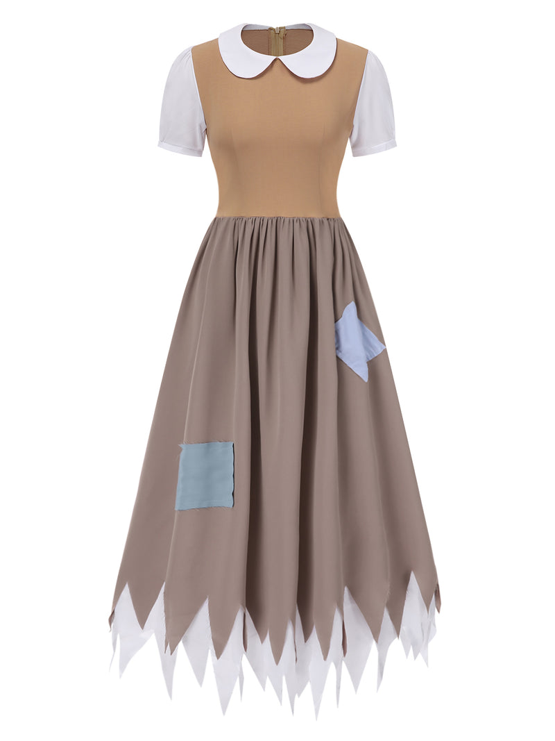 Retro Stage Peter Pan Collar Patchwork Midi Dress