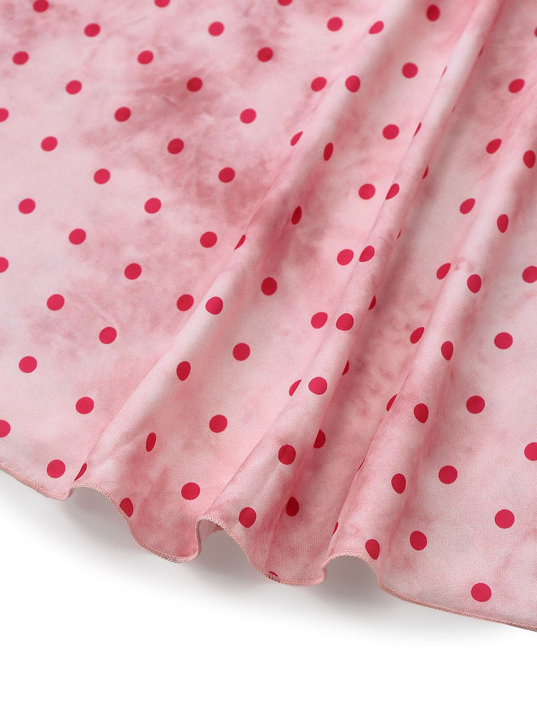 Pink 1940s Satin Polka Dot Lace Trim Backless Nightdress - vintage dress, retro fashion