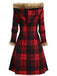 1940s Plaid Toggle Faux Fur Trim Hooded Coat - vintage fashion, retro style