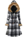1940s Plaid Toggle Faux Fur Trim Hooded Coat - vintage fashion, retro style