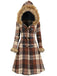 1940s Plaid Toggle Faux Fur Trim Hooded Coat - vintage fashion, retro style