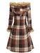 1940s Plaid Toggle Faux Fur Trim Hooded Coat - vintage fashion, retro style