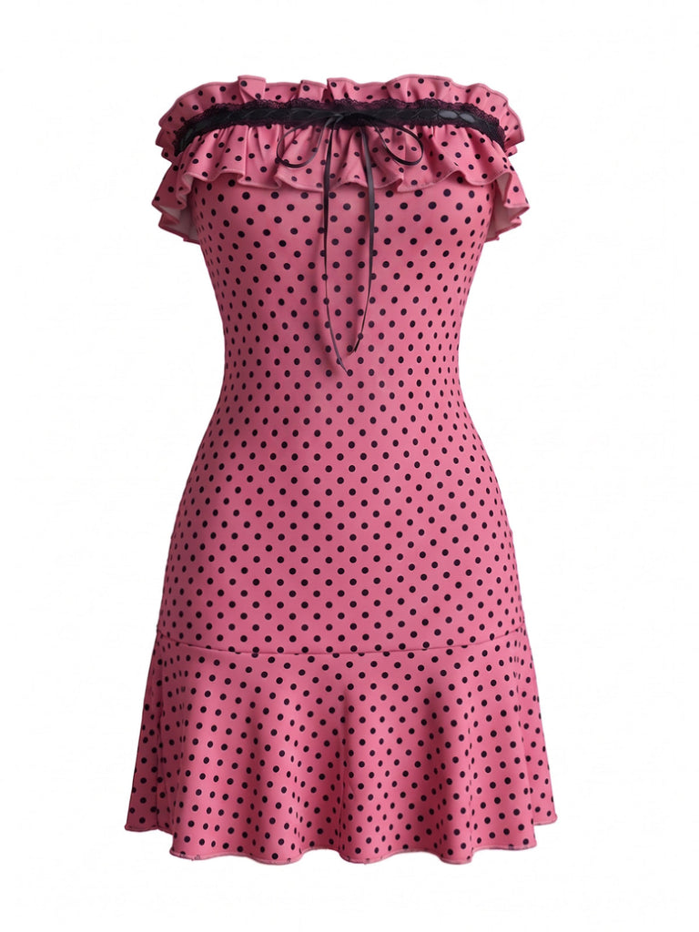 1940s-Polka-Dot-Bandeau-Ruffle-Dress, vintage, retro, dress
