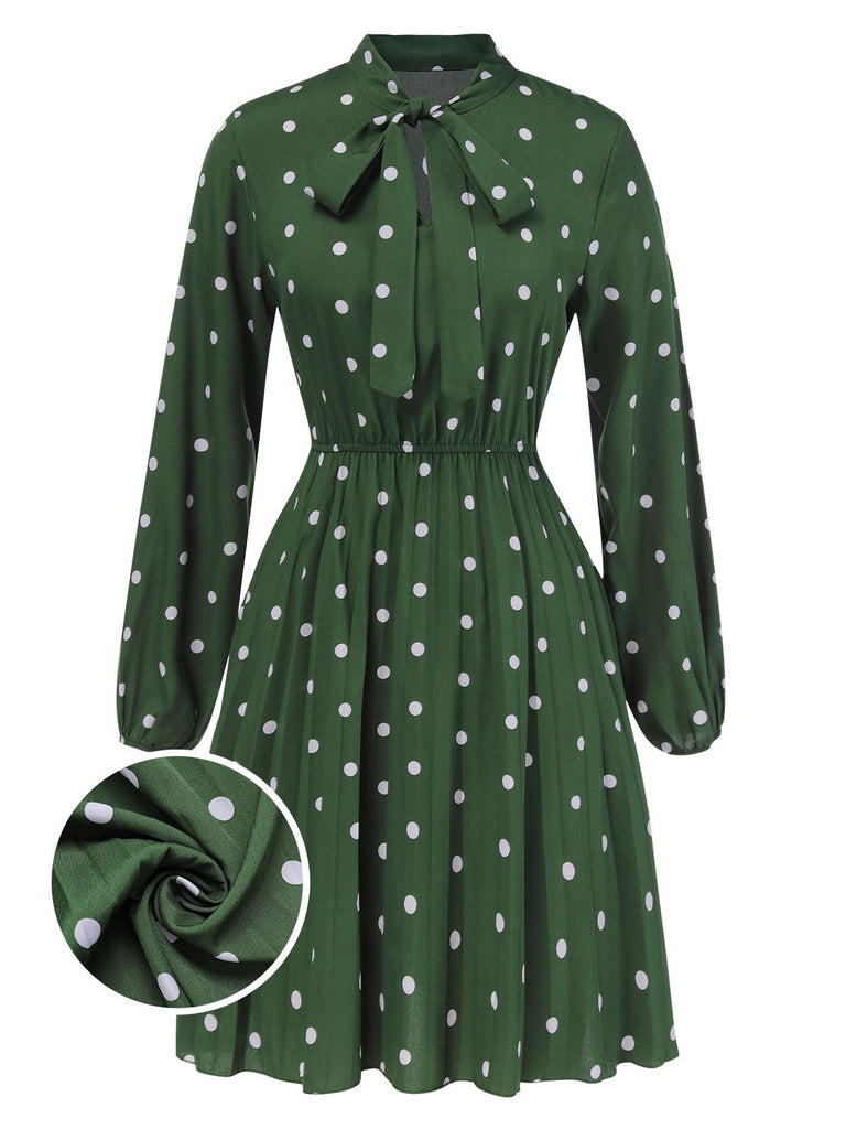 1940s Polka Dot Drawstring Pleated Dress, vintage dress, retro fashion - perfect for women who love vintage and retro fashion