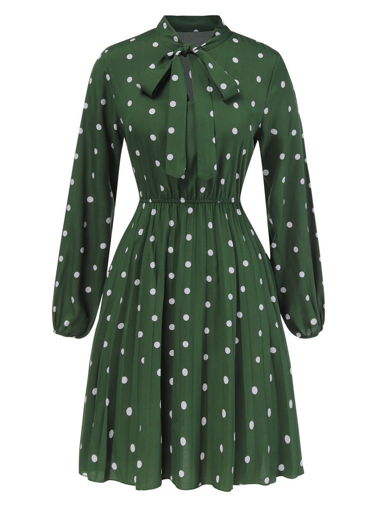 1940s Polka Dot Drawstring Pleated Dress, vintage dress, retro fashion - perfect for women who love vintage and retro fashion