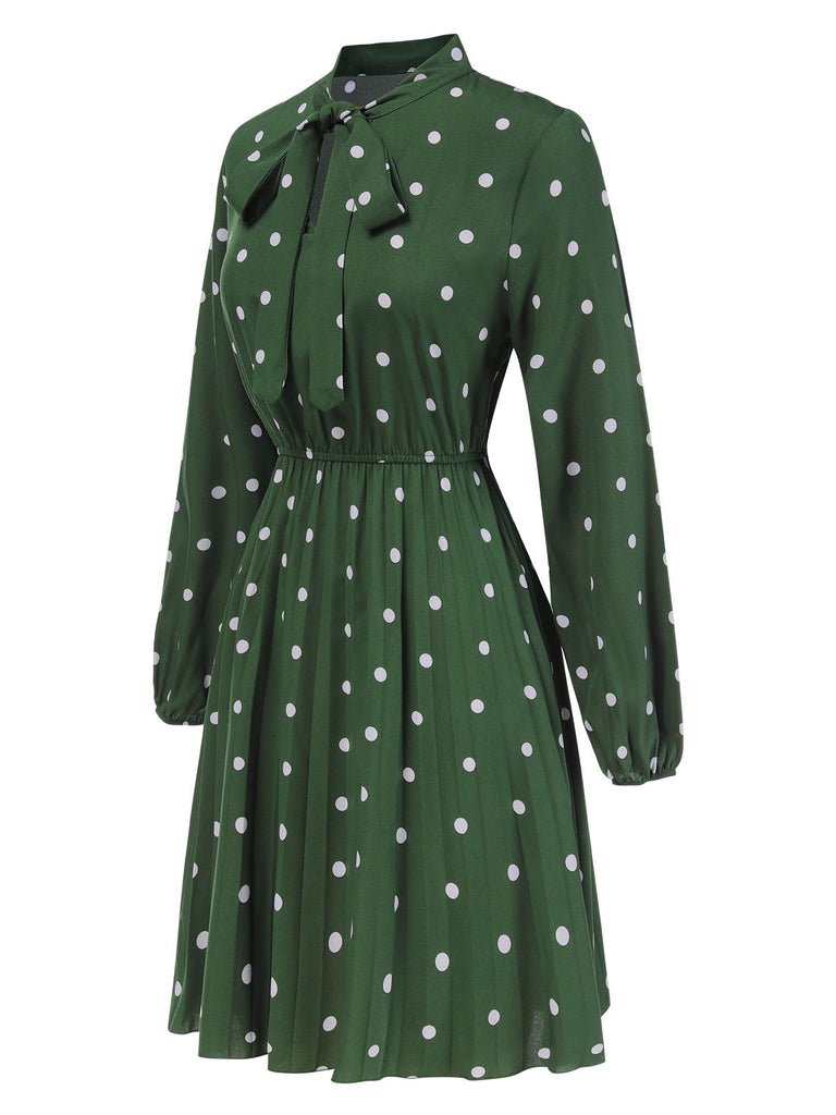 1940s Polka Dot Drawstring Pleated Dress, vintage dress, retro fashion - perfect for women who love vintage and retro fashion
