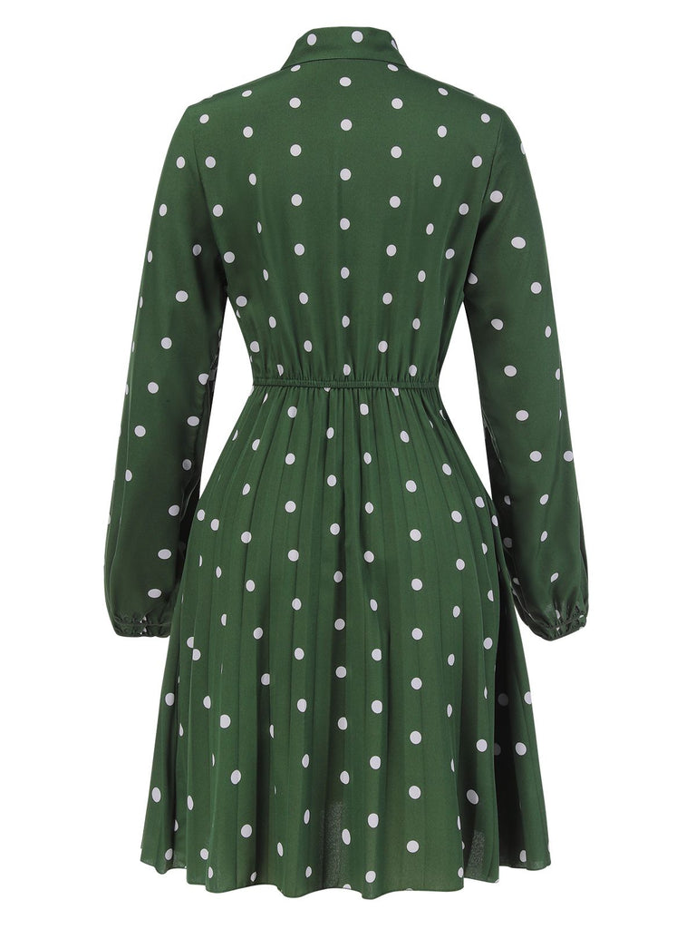 1940s Polka Dot Drawstring Pleated Dress, vintage dress, retro fashion - perfect for women who love vintage and retro fashion