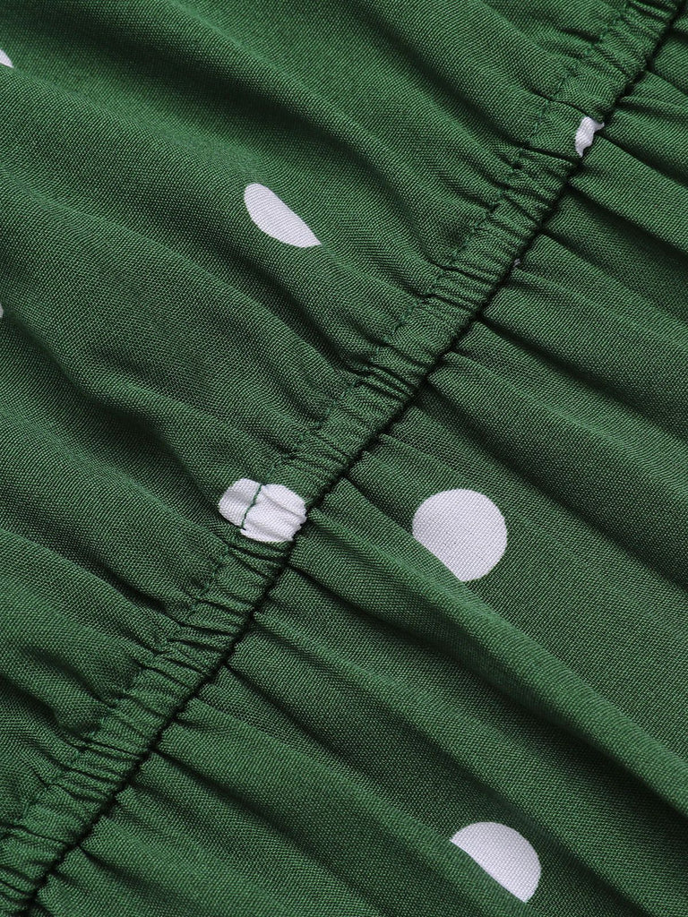 1940s Polka Dot Drawstring Pleated Dress, vintage dress, retro fashion - perfect for women who love vintage and retro fashion