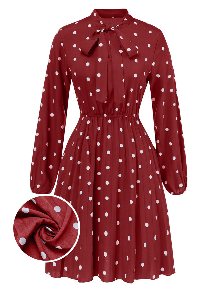 1940s Polka Dot Drawstring Pleated Dress, vintage dress, retro fashion - perfect for women who love vintage and retro fashion
