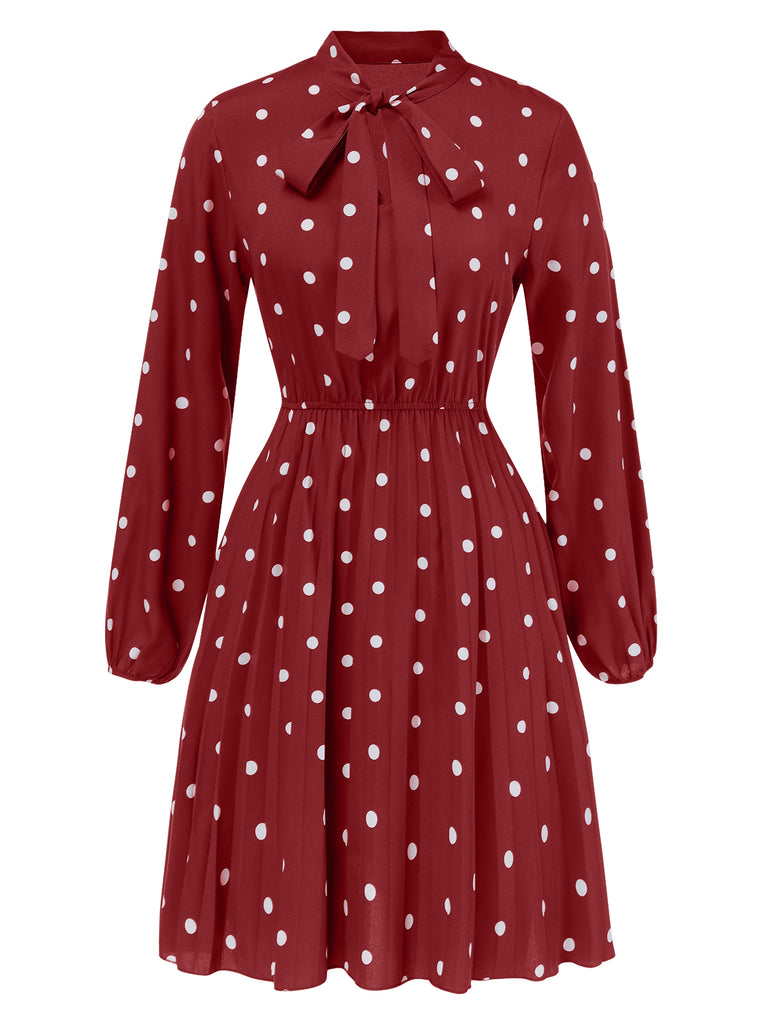 1940s Polka Dot Drawstring Pleated Dress, vintage dress, retro fashion - perfect for women who love vintage and retro fashion