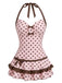 [Pre-Sale] Pink 1940s Polka Dot Halter Bow One-Piece Swimdress