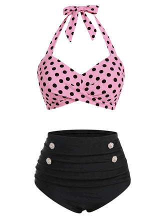 [Pre-Sale] Pink 1940s Polka Dot Halter Swimsuit Set