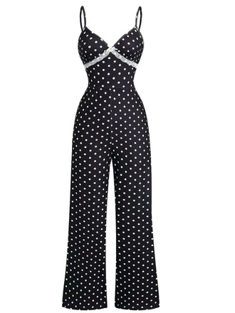 1940s Polka Dot Lace Trim Strap Jumpsuit - vintage jumpsuit, retro fashion