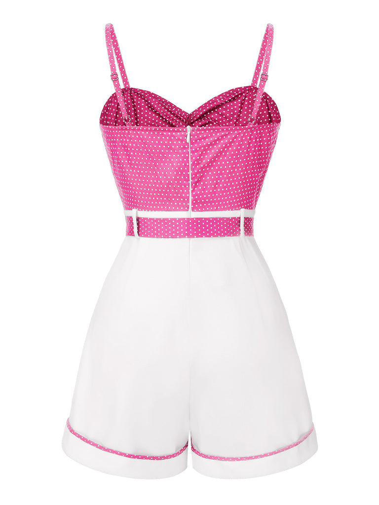 1940s Polka Dot Patchwork Suspender Romper - vintage jumpsuit, retro fashion