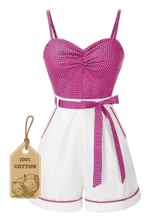 1940s Polka Dot Patchwork Suspender Romper - vintage jumpsuit, retro fashion