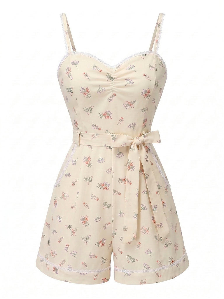 1940s Polka Dot Patchwork Suspender Romper - vintage jumpsuit, retro fashion