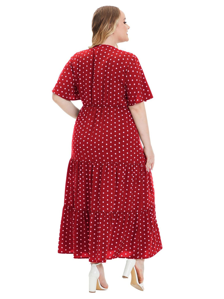 1940s Polka Dot V-Neck Short Sleeve Maxi Dress 7
