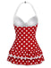 1940s Polka Dots Halter One-Piece Swimsuit, classic vintage style summer beach collection