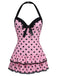 1940s Polka Dots Halter One-Piece Swimsuit, classic vintage style summer beach collection