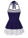 1940s Polka Dots Patchwork Halter Swimdress: beautiful vintage dress, retro fashion, elegant style with timeless appeal