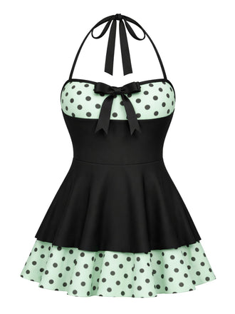 1940s Polka Dots Patchwork Halter Swimdress - vintage dress, retro fashion
