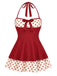 Blue 1940s Polka Dots Patchwork Halter Swimdress, vintage dress, retro fashion - perfect for women who love vintage and retro fashion