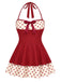 Blue 1940s Polka Dots Patchwork Halter Swimdress, vintage dress, retro fashion - perfect for women who love vintage and retro fashion