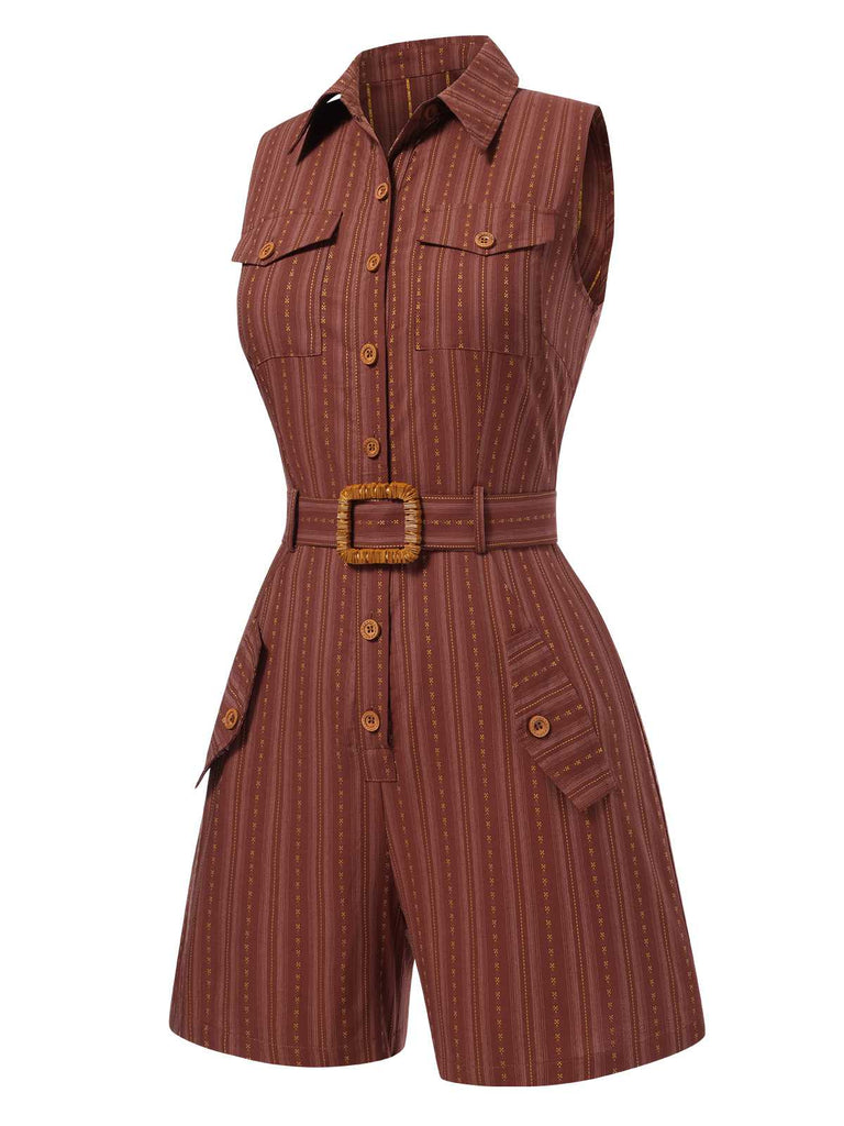 1940s Pure Cotton Shirt Neck Pinstripe Belted Romper — 1940s jazz-age spirit for her morning coffee