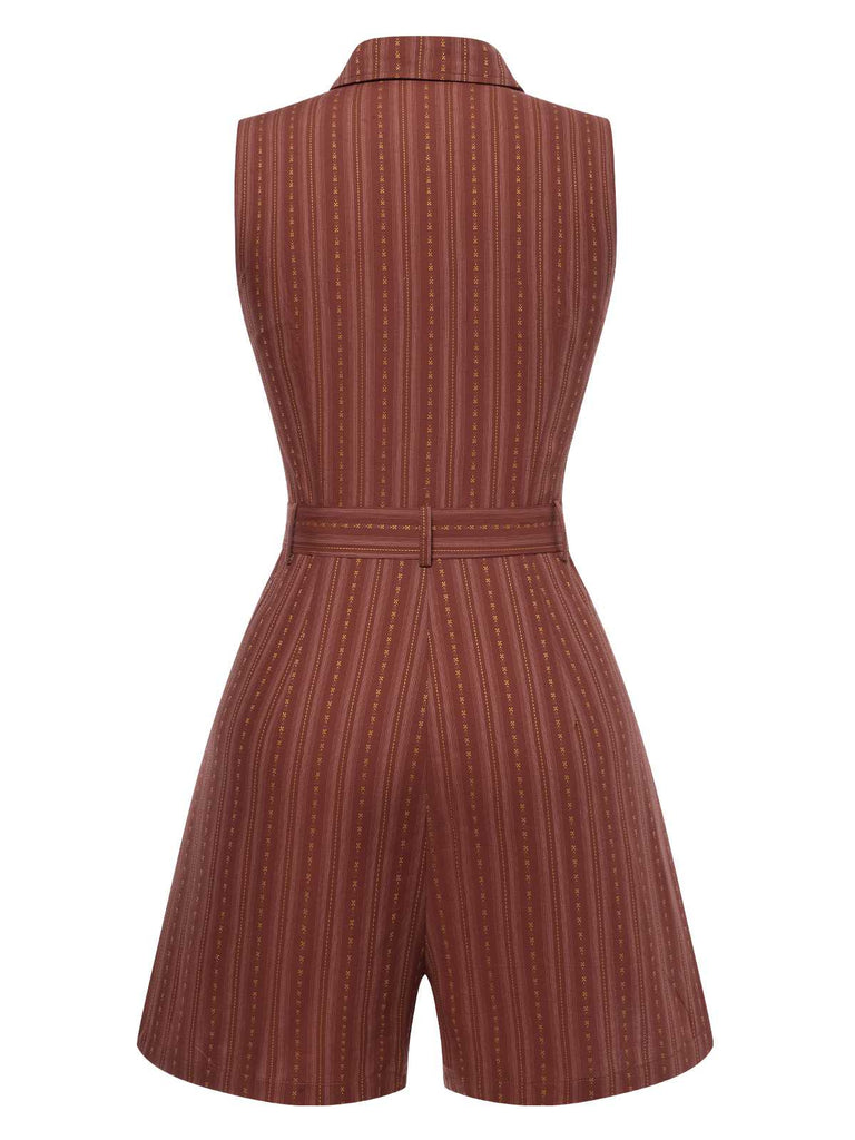 She pairs this 1940s Pure Cotton Shirt Neck Pinstripe Belted Romper with confidence and 1940s charm