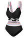 1940s Rainbow Lace-Up Patchwork Strap Bikini Set - vintage fashion, retro style