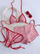 Red 1940s Striped Halter Ribbed Triangle Bikini Set - vintage fashion, retro style, elegant red