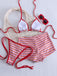 Red 1940s Striped Halter Ribbed Triangle Bikini Set - vintage fashion, retro style, elegant red