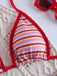 Red 1940s Striped Halter Ribbed Triangle Bikini Set - vintage fashion, retro style, elegant red