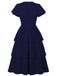 1940s Round Neck Bow Solid Tiered Dress - vintage dress, retro fashion, elegant red