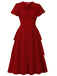 1940s Round Neck Bow Solid Tiered Dress - vintage dress, retro fashion, elegant red