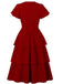 1940s Round Neck Bow Solid Tiered Dress - vintage dress, retro fashion, elegant red