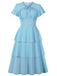 1940s Round Neck Bow Solid Tiered Dress - vintage dress, retro fashion, elegant red