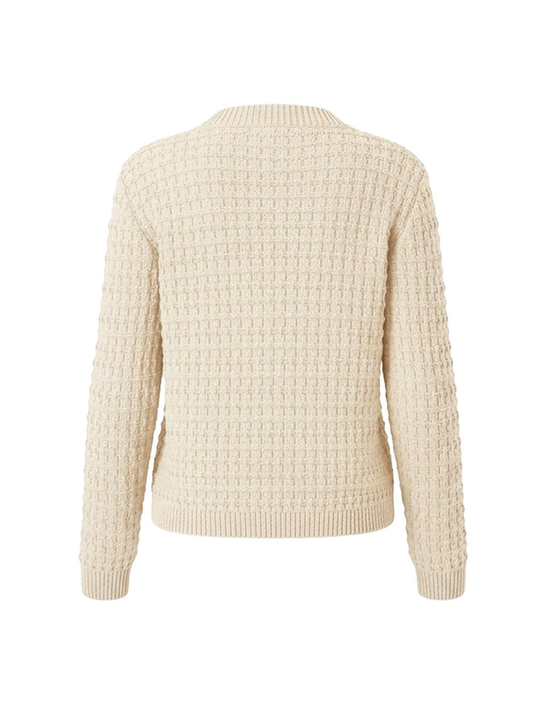 1940s Round Neck Long Sleeve Faux-Woolen Cardigan - vintage fashion, retro style