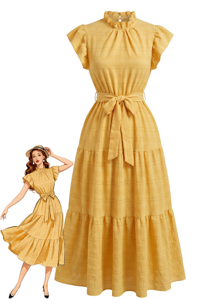 Yellow 1940s Ruffle Vintage Classic Dress 3