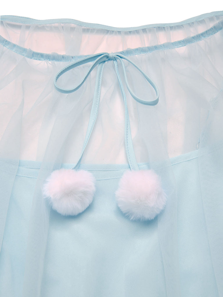 1940s Ruffle Sleeve Plush Trim Tulle Nightgown | vintage lingerie, retro nightgown, elegant sleepwear - perfect for retro fashion enthusiasts